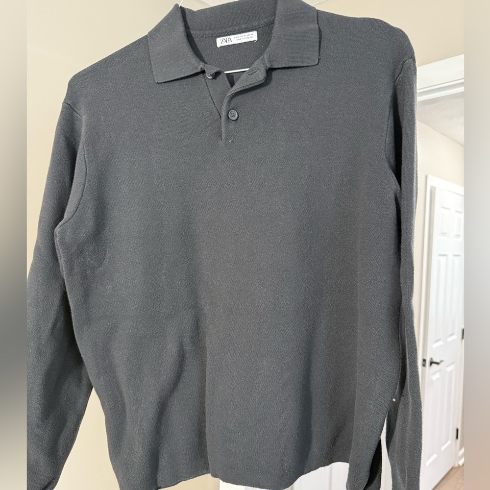 Zara Charcoal Long Sleeve Polo